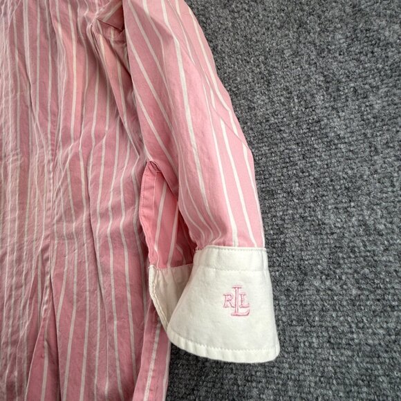 Lauren Ralph Lauren Contrast Collar Pink White Button Up Shirt Women Medium - Picture 14 of 14